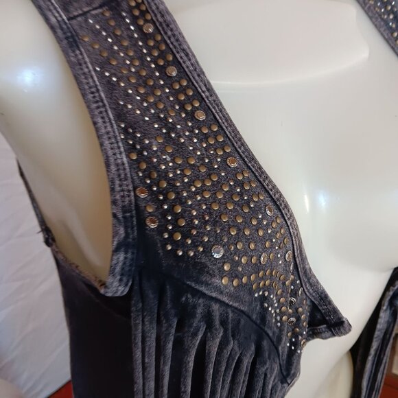 Vigoss Women's Small Shirt Studded Hippy Biker Vest Gray Fringe Sleeveless USA - Picture 3 of 5